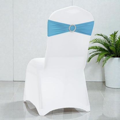 MDS Premium Stretch Chair Sashes - Pack of 100 Elastic Covers with Buckle Slider for Weddings | Blue