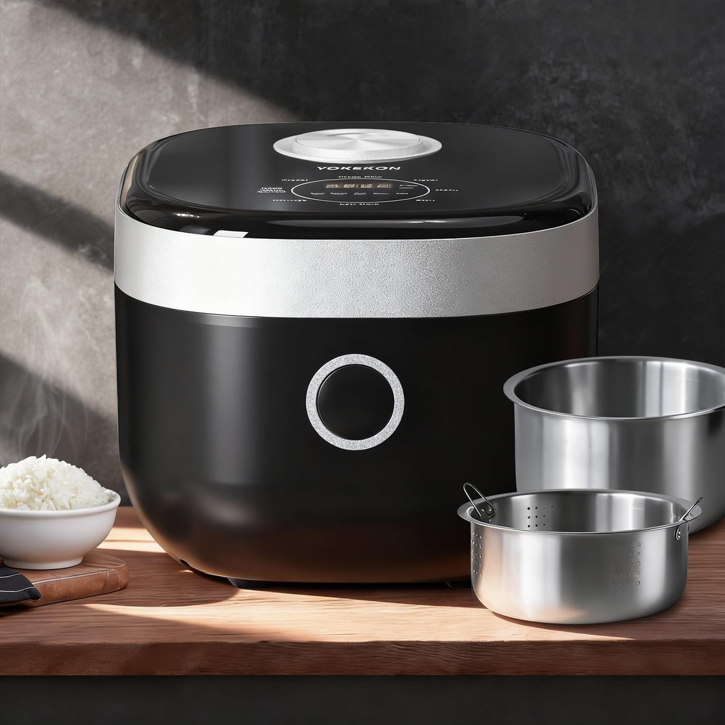YOKEKON Rice Cooker - 8-Cup Stainless Steel Inner Pot | PFAS-Free, Dishwasher Safe, Auto Keep Warm, Black