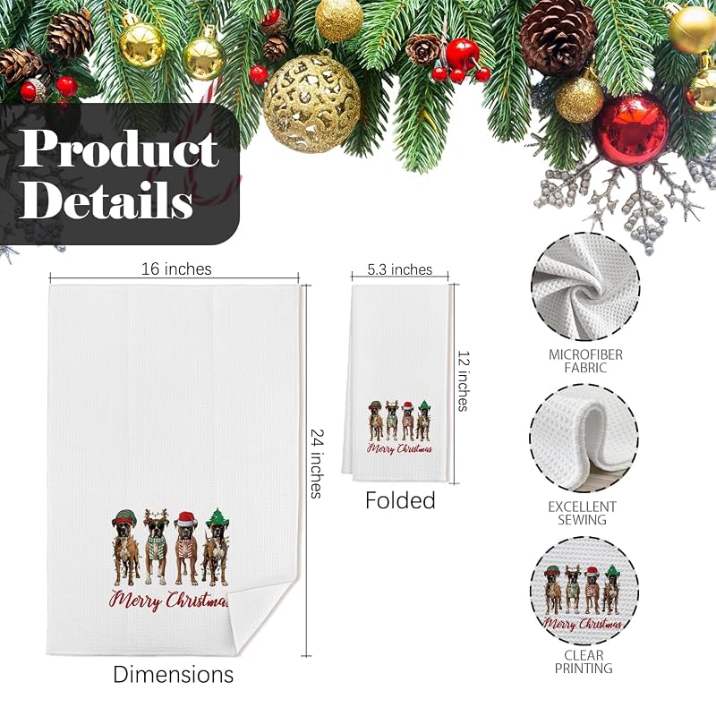 Christmas Boxer Dog Kitchen Towels - 24x16 in Flour Sack Hand Towels, Holiday Decor - Variation: Dog3