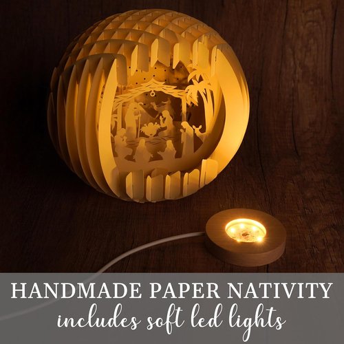 Light Up Nativity Scene - LED Tabletop Christmas Decorations | Small Paper Jesus Figurines