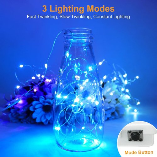 Btfarm 30 Pack Fairy Lights - Battery Operated 7ft Twinkle Lights | Waterproof Mini Silver Wire for Weddings & Decor, Blue