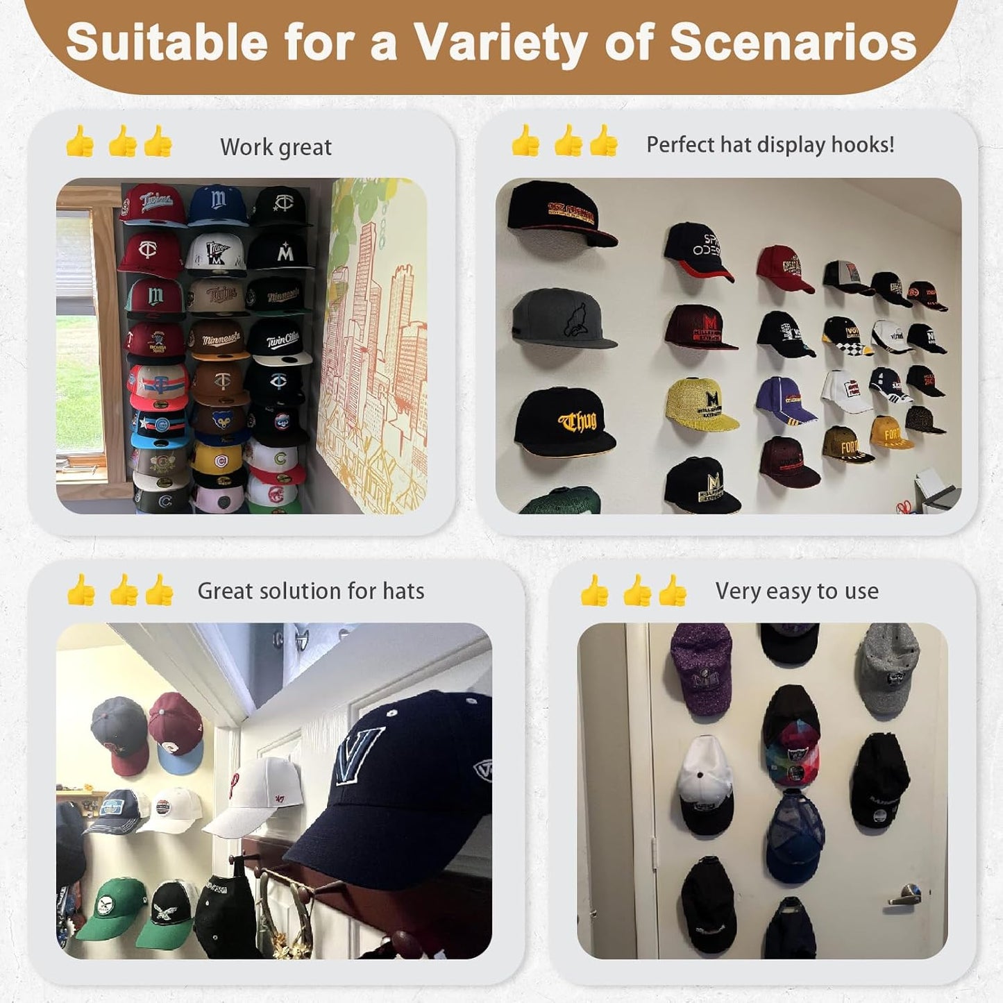 Skiennix 22 Pack Adhesive Hat Hooks - Super Strong Hat Rack for Baseball Caps | No Drilling, Black