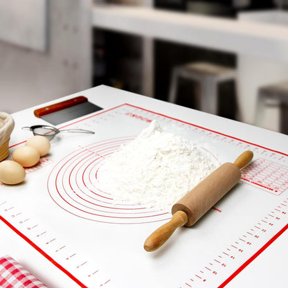 Skiennix Silicone Pastry Baking Mat - Heat Resistant, Non-Stick & BPA Free | 27.5” x 20”, Red with Brush & Scraper
