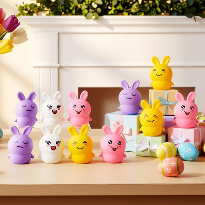Meooeck 12 Pcs Easter Bunny Mini Squeeze Balls Easter Basket Stuffers, Egg Fillers, Rabbit Stress Balls for Adults Stress Relief Fidget Party Favors Gifts Office ADHD Autism Anxiety