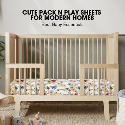 Little Grape Land Pack and Play Sheets Mini Crib Sheets Soft Breathable Pack N Play Sheets, Playard Fitted Sheet 2 Pack Stretchy Fits 38"x26" Playard Mattress, Spring Flower