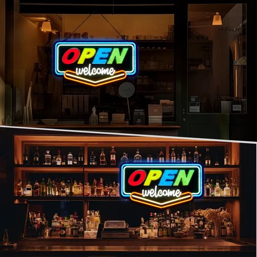 Chongart LED Open Signs for Business, 19.7 x 11.5in Large Open Sign for Window, Ultra Bright Neon Open Sign, Light Up Open Sign with Step-less Brightness Adjustment