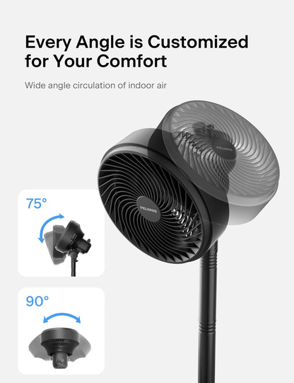 PELONIS 7-Inch Pedestal Air Circulator, Oscillation Fan, 3 Speeds, Adjustable Height (Tabletop/Standing Fan), 75°+90° Oscillation, 5-Blade Quiet Pedestal Fan for Bedroom, Office, Home
