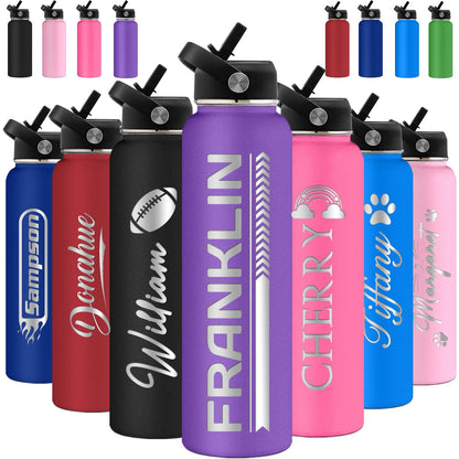 Personalized Water Bottles with Straw Lid Custom Water Bottle 24oz Customize Engraved Name Stainless Steel Insulated Sport Bottles for School Gym Boys Women Men