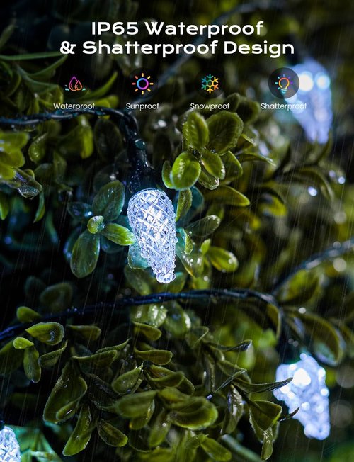 Brightown Solar C6 Strawberry String Lights - 39ft 100 LEDs White Fairy Lights for Outdoor Christmas Decor