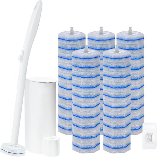 Clorox Disposable Toilet Brush Set - Touchless Cleaning System with 50 Refills | Wall Mounted Design