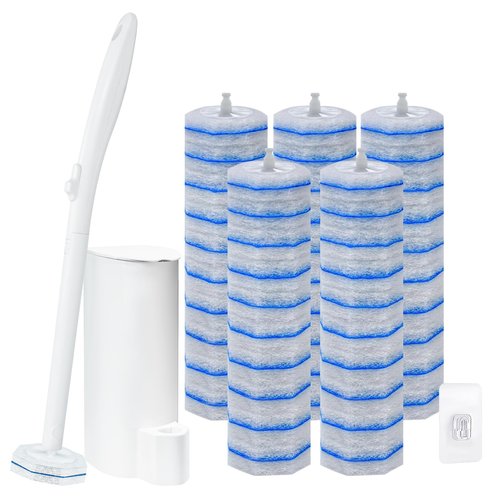 Disposable Toilet Brush and Holder Set, with 50 PCS Toilet Wand refills for Clorox, Wall Mounted Disposable T-oilet Bowl Wand Kit, for Bathroom, Sink & Bathtub, Touchless T-oilet Cleaning System