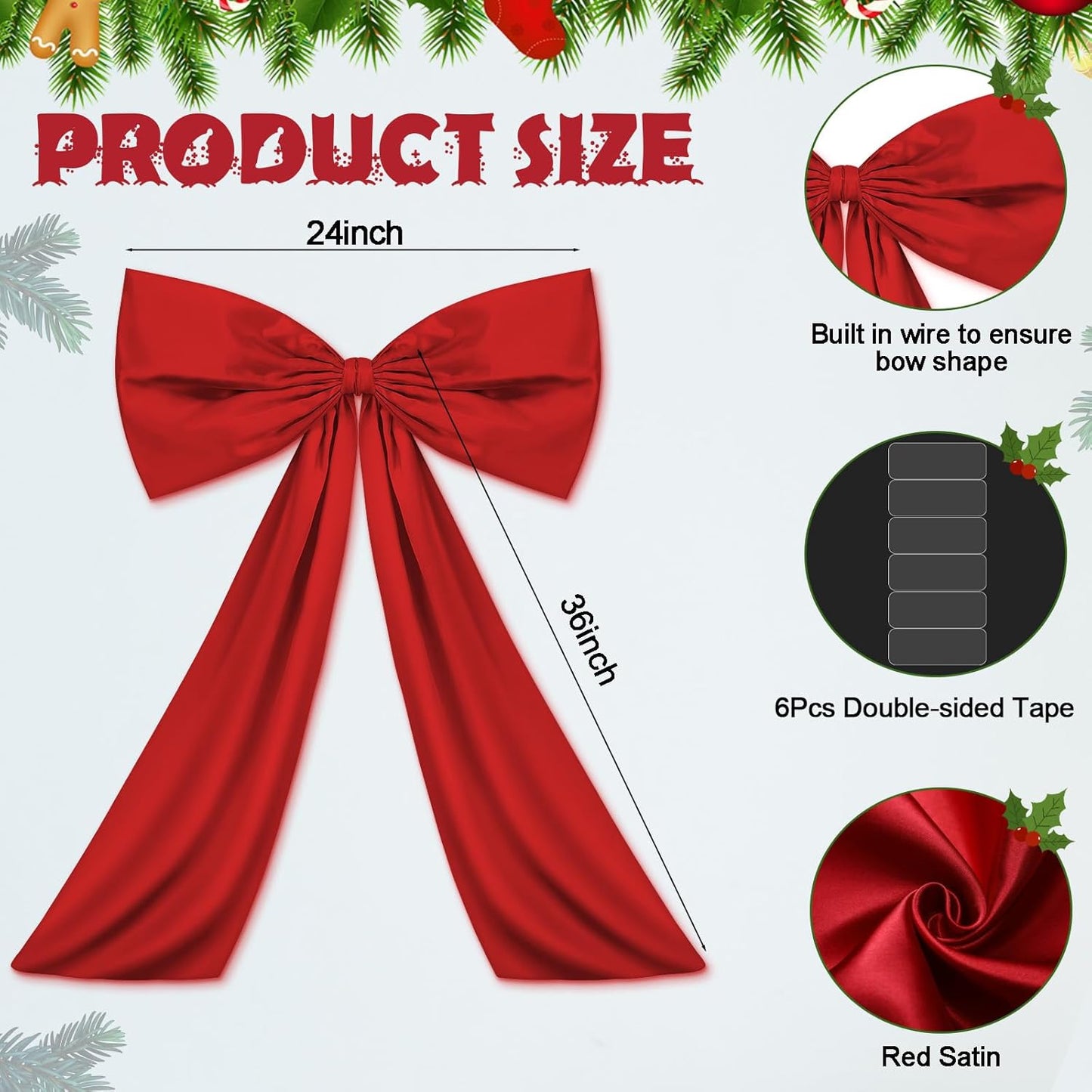 Wavwavw Large Red Bow Decor - Giant Satin Ribbon Tie for Birthday & Wedding Backdrop | 24 x 36 Inches