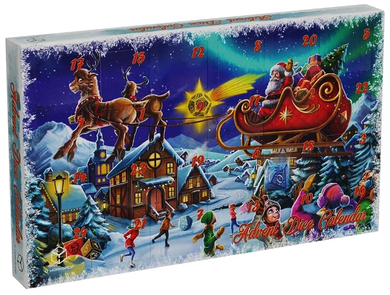 Advent Dice Calendar 04 – 23 Dice & 1 Metal Coin by Q Workshop, Cardboard Xmas Calendar