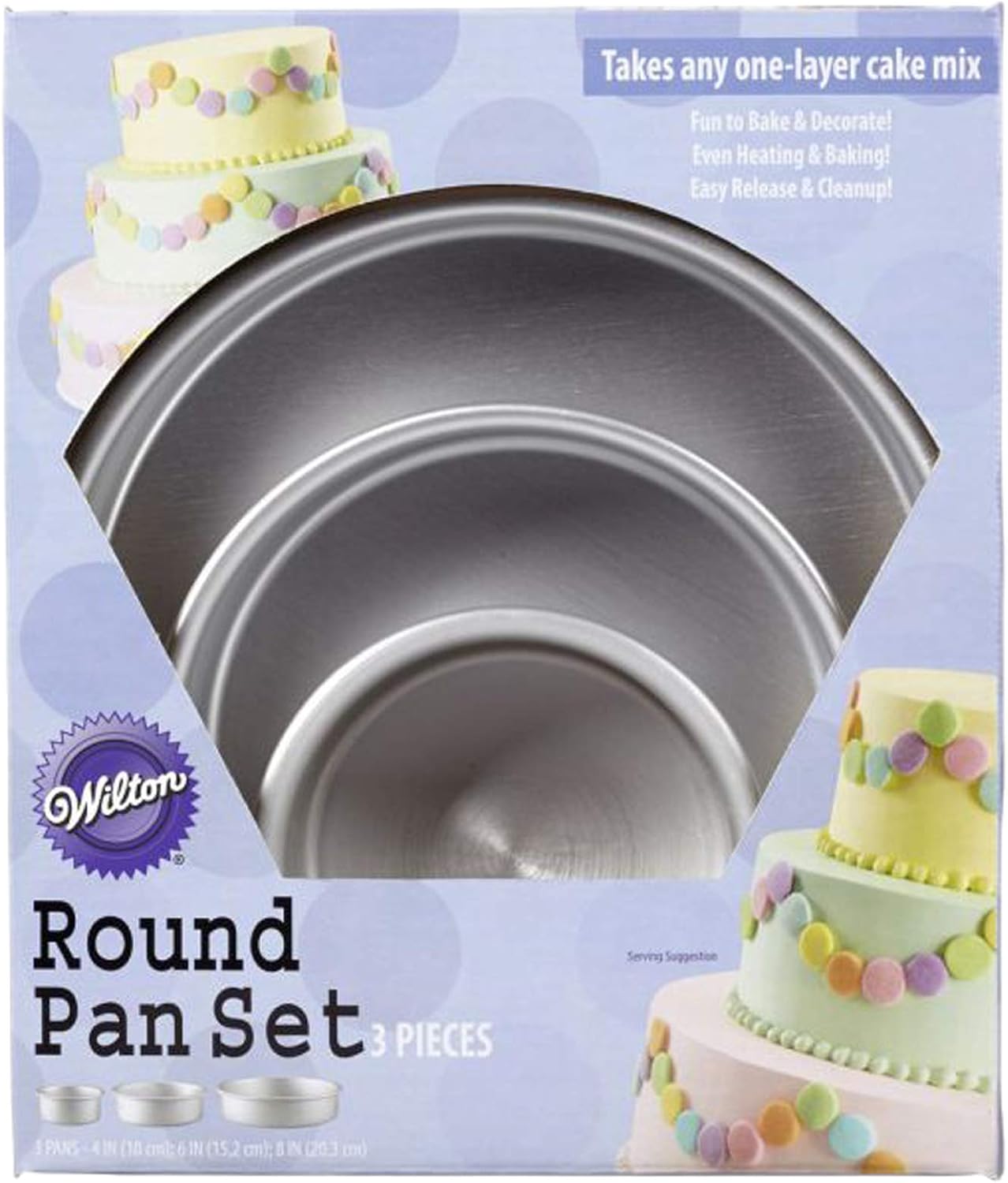 Wilton Round Cake Pan Set - 3-Piece Professional Bakeware for Tiered Cakes | Durable & Rust-Resistant, 4, 6, 8 in.