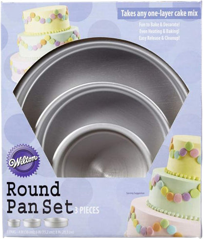 Wilton Round Cake Pan Set - 3-Piece Professional Bakeware for Tiered Cakes | Durable & Rust-Resistant, 4, 6, 8 in.