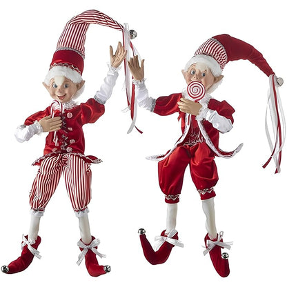 Peppermint Parlor 30-Inch Posable Elf Figurines, Assortment of 2