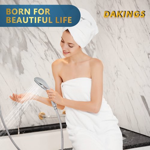 DAKINGS 6 Spray Modes High Pressure Handheld Showerhead Set Upgraded 5 Inches Shower Head with Handheld Spray Premium Chrome Handheld Shower Head 60 Inches Stainless Steel Hose-1-Min Install