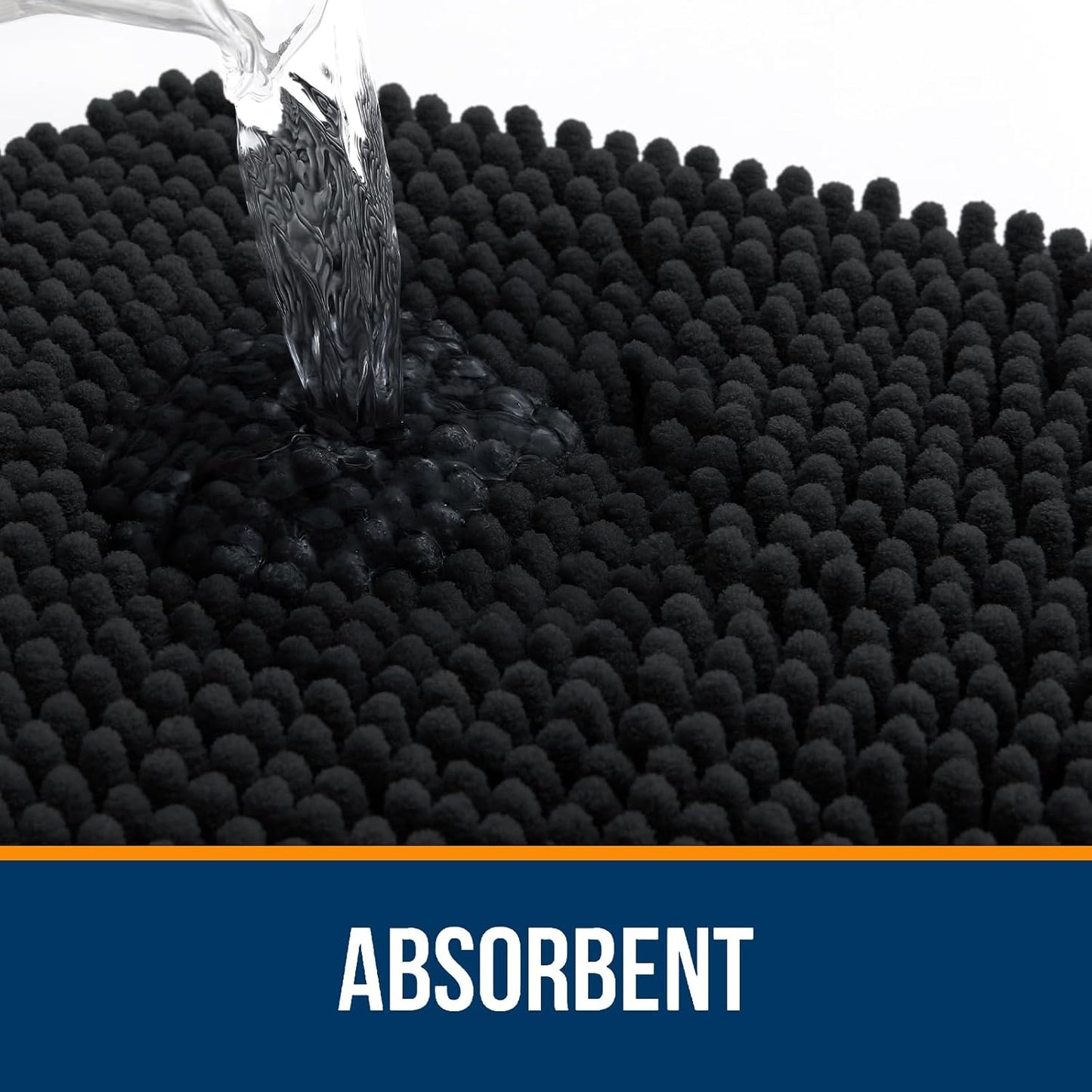 OLANLY Bathroom Rugs - Extra Soft Absorbent Chenille Mats | Quick-Dry, Machine Washable, 47x20 Inches, Black
