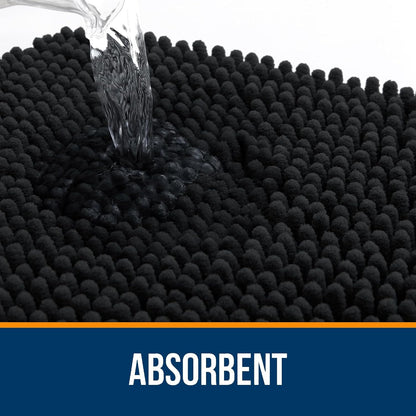OLANLY Bathroom Rugs - Extra Soft Absorbent Chenille Mats | Quick-Dry, Machine Washable, 47x20 Inches, Black