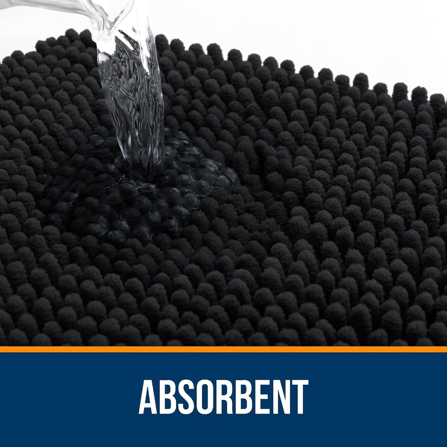OLANLY U-Shaped Toilet Rugs - Extra Soft, Absorbent Chenille Bathroom Mat | 24x20, Black, Non-Slip, Machine Washable