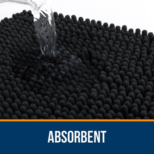 OLANLY Bathroom Rugs 35x24, Extra Soft Absorbent Chenille Bath Rugs, Rubber Backing Quick Dry, Machine Washable Bath Mats for Bathroom Floor, Tub and Shower, Home Decor Accessories, Black