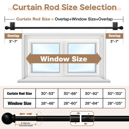 PeSenp No-Drill Curtain Rod with Adhesive & Pin-Nail Mount System - Renter Friendly & Minimal Wall Damage, 5/8" Diameter Black Adjustable Rod for Windows 28 to 48 Inch