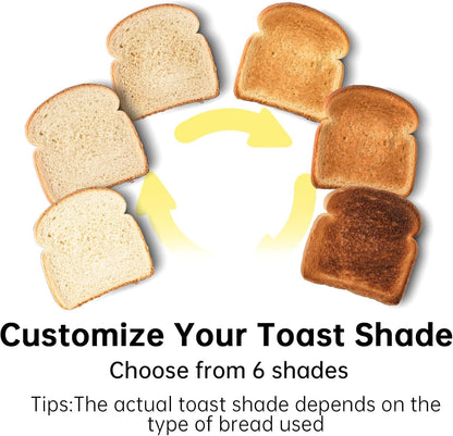 SEEDEEM 2-Slice Slim Toaster - Fits Bagels & Artisan Bread | 6 Shade Settings, Auto Shut-Off, White