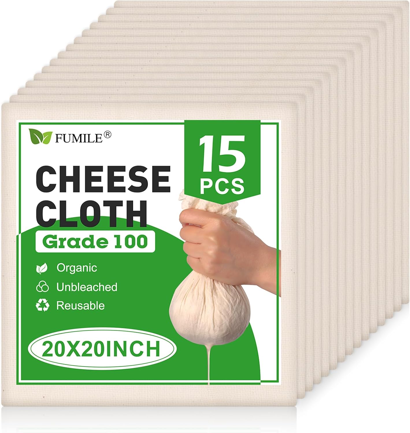 Skiennix Cheese Cloths - 15 PCS Organic Cotton Straining Cloths, 20x20 Inch, Reusable & Unbleached