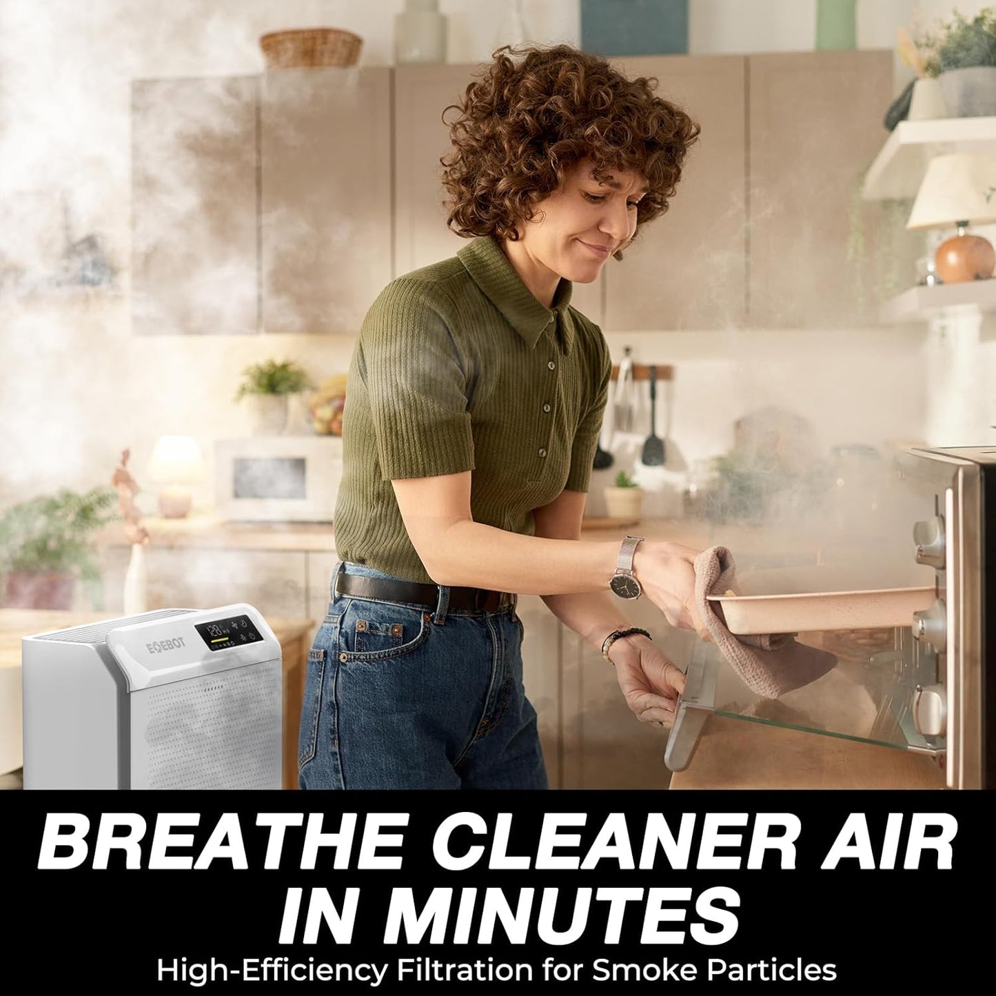Skiennix Air Purifier - HEPA Filter with Washable Pre-Filter & Sleep Mode | For Large Rooms Up to 2,330 Ft², Matte White