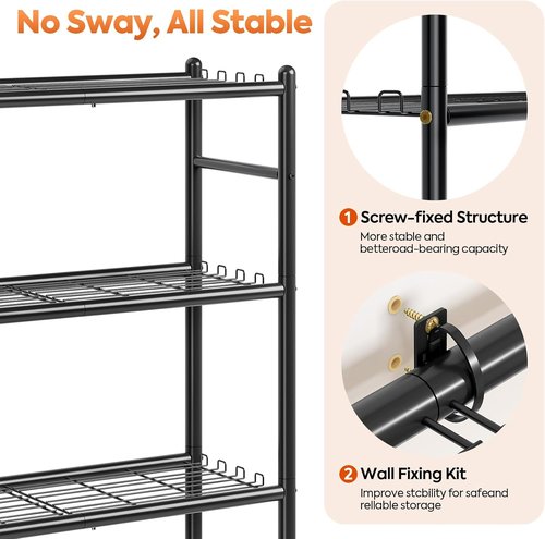 APEXCHASER Metal Shelving - 4-Tier Steel Wire Storage Organizer with Hooks | Adjustable Feet, Space-Saving Design (33''L x 12.6''W x 57''H)