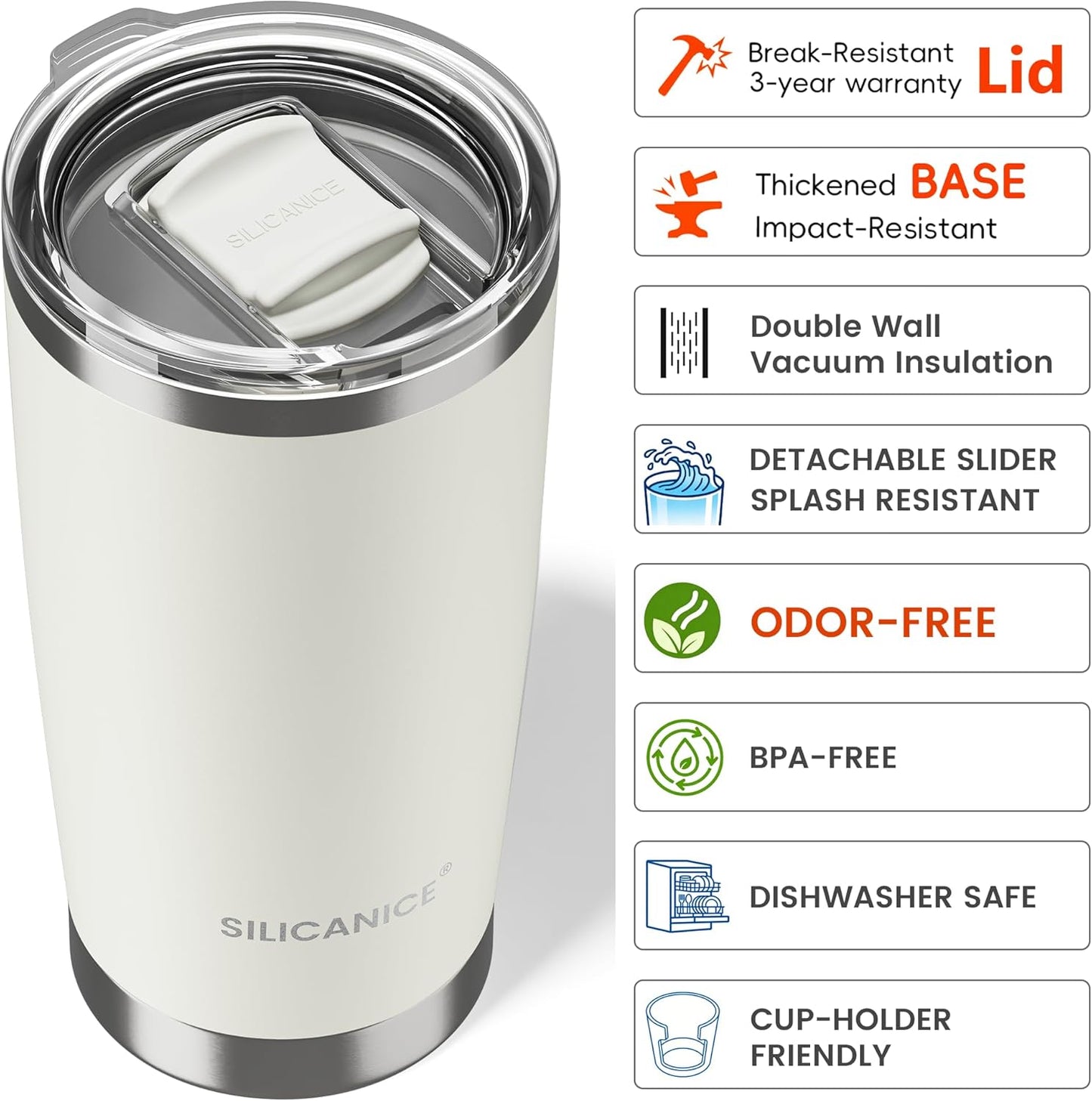Skiennix 20oz Stainless Steel Vacuum Insulated Tumbler - Hygienic, BPA-Free, Fits Cup Holders | Cream