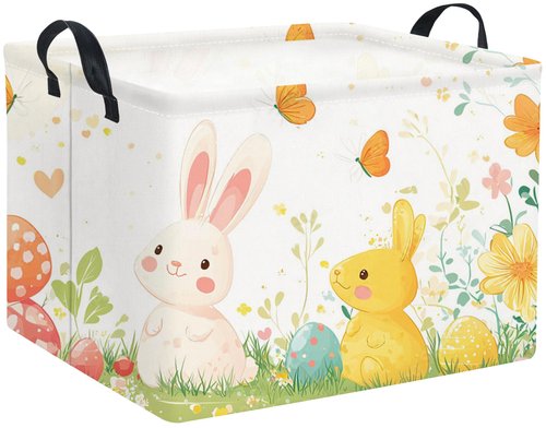 HIYAGON Rectangular Easter Gift Basket Kids Storage Basket for Boys Bunny Room Decor Cute Toy Storage Organizer Bins Bedroom(Colorful Easter Bunny)