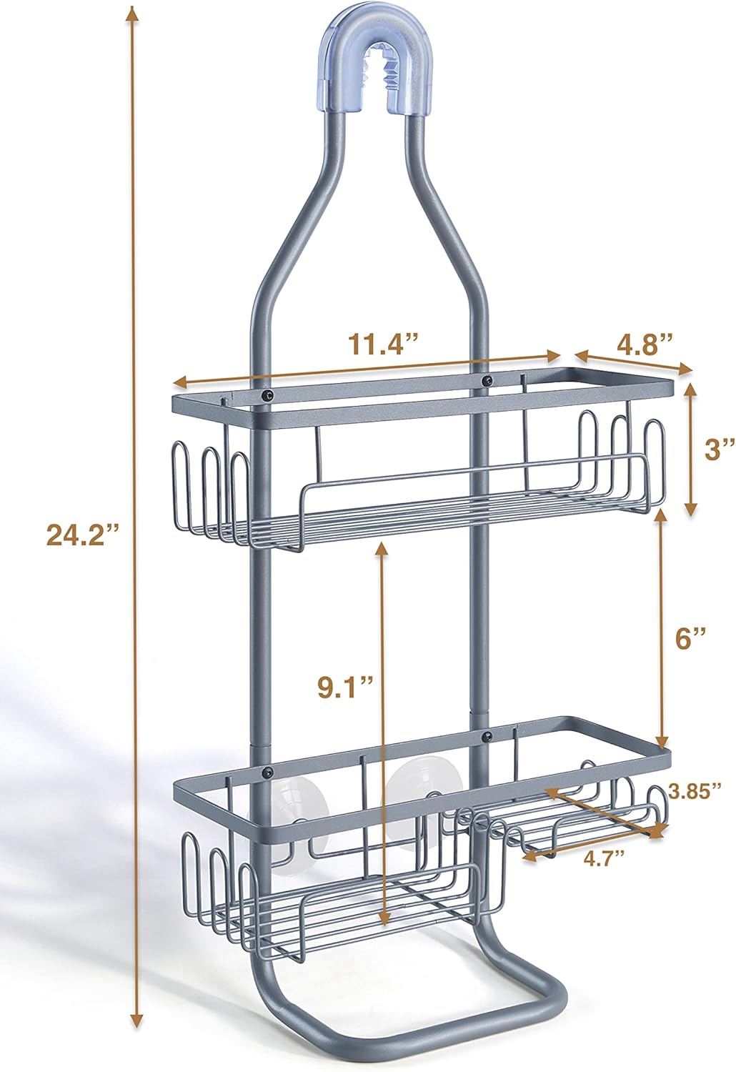 SunnyPoint Shower Head Caddy Organizer - Sturdy Tubing Structure | Standard Size, Grey