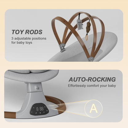 Monamii Baby Swing - Bluetooth Infant Swing with Music Speaker, 5 Speeds & Remote Control | Light Grey