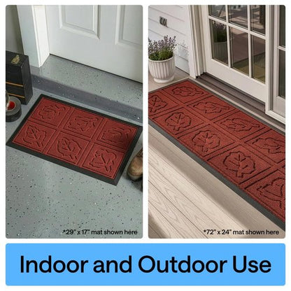 GORILLA GRIP 100% Waterproof All-Season WeatherMAX Doormat 35x23, US Designed Natural Rubber, Stain and Fade Resistant, Low Profile Indoor Outdoor Door Mats, Easy Clean Patio Mat, Burgundy Leaves