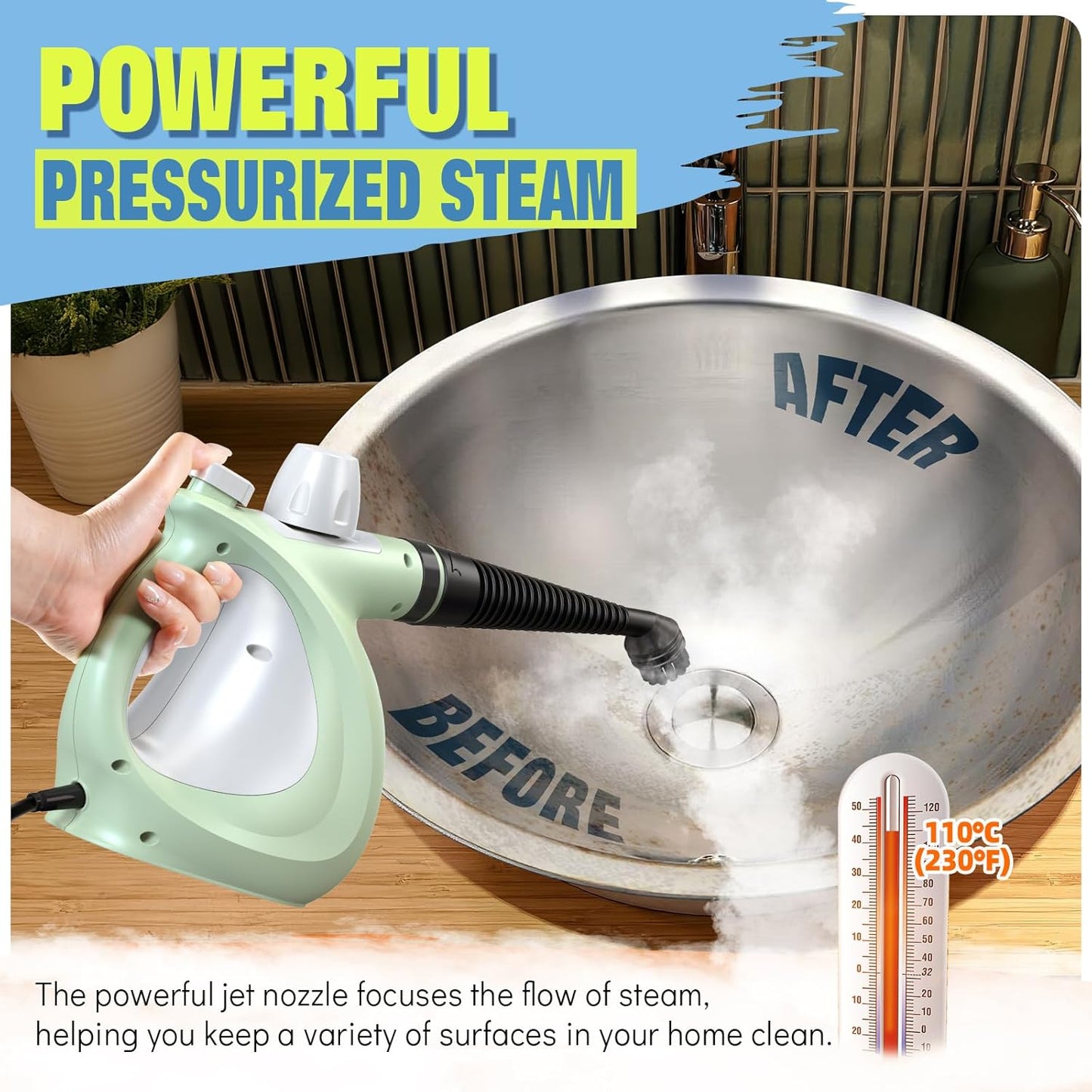 Skiennix Steam Cleaner - Powerful Handheld Pressurized Steamer with 11-Pc Set | Chemical-Free Multi-Surface Cleaning for Furniture, Upholstery, Grout & Car