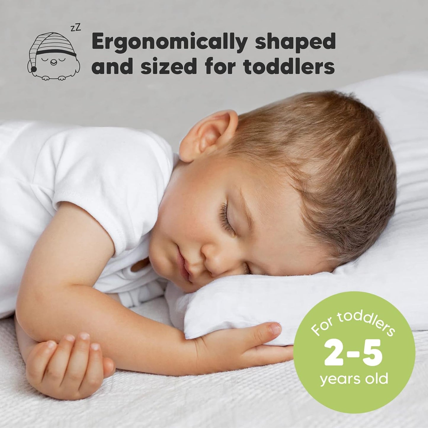 My Little Dreamy Toddler Pillow - Organic Cotton Travel Bed Pillow with Soft Pillowcase | 13x18, Machine Washable, Ideal for Ages 2-5 (Soft White)