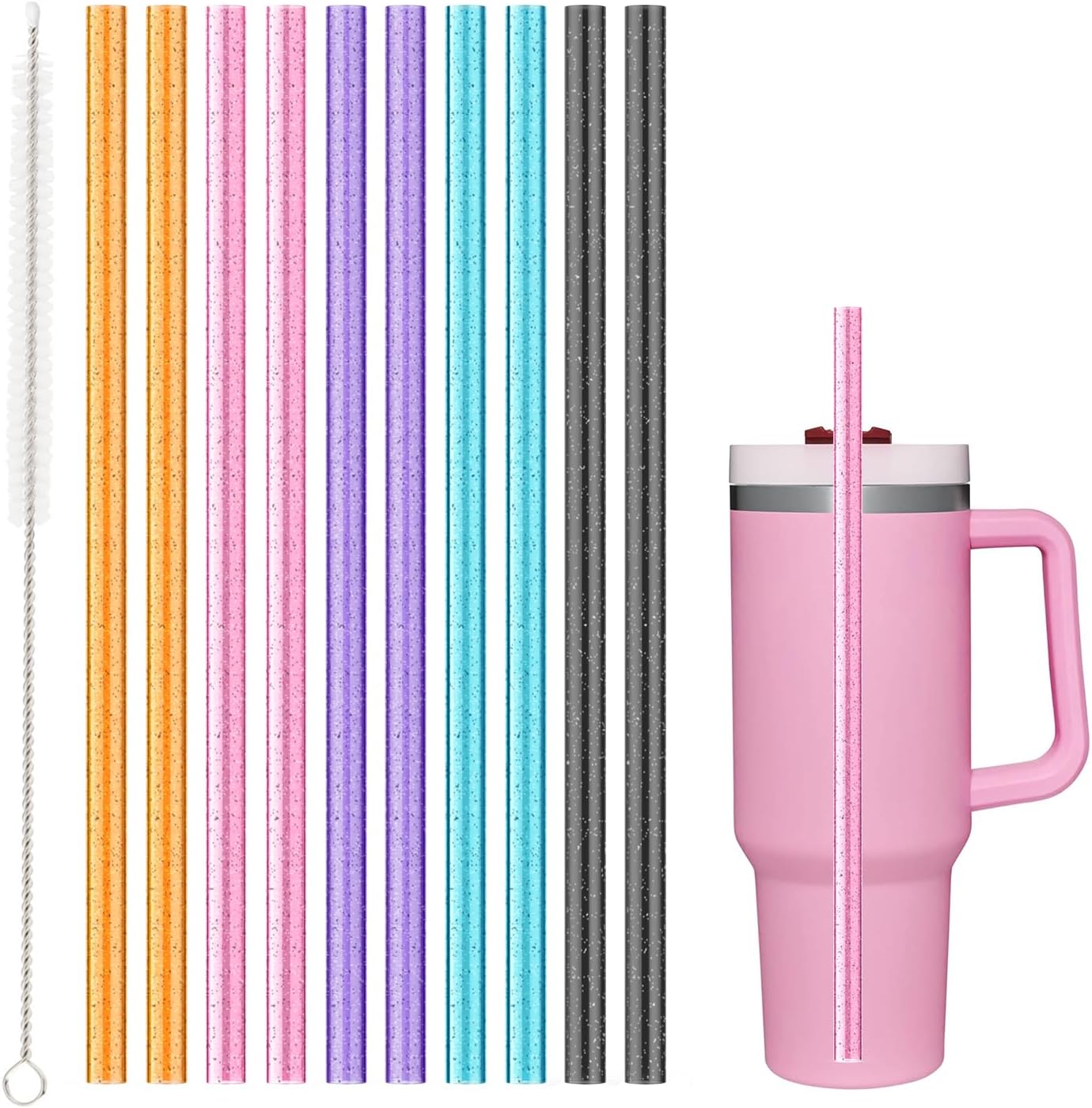 Stanley - Replacement Straws for 40 oz, 30 oz & 64 oz Tumblers - 10 Pack Reusable Colorful Straws with Cleaning Brush