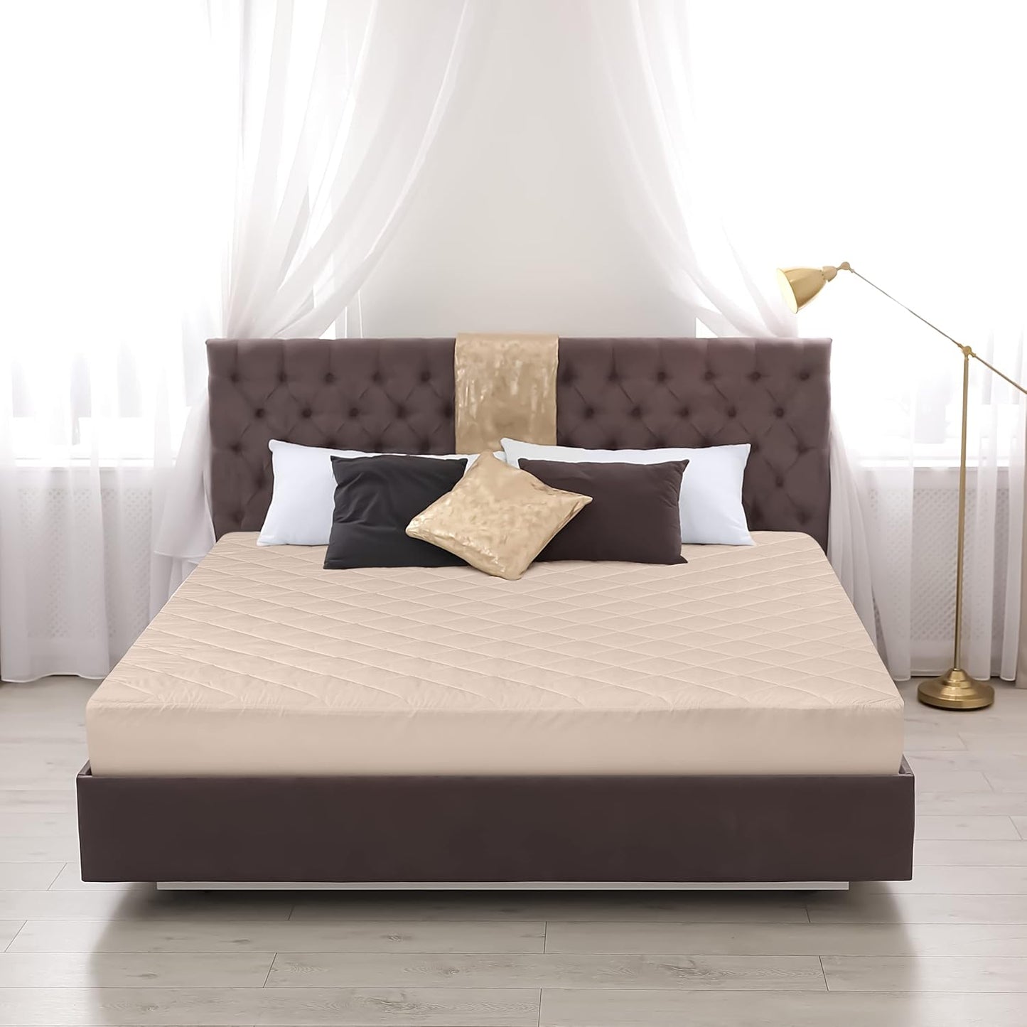 Utopia Bedding Quilted Fitted Mattress Pad - Twin Size, Deep Pocket Protector, Machine Washable (Beige)