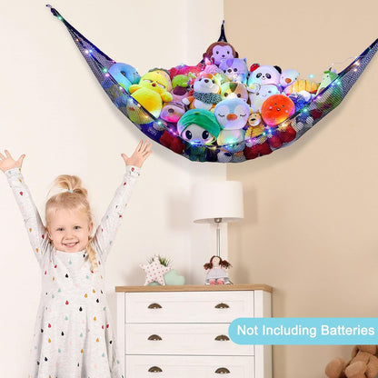 Skiennix Unicorn Castle Stuffed Animal Storage Hammock - LED Light, Large Black Organizer for Kids' Room Decor