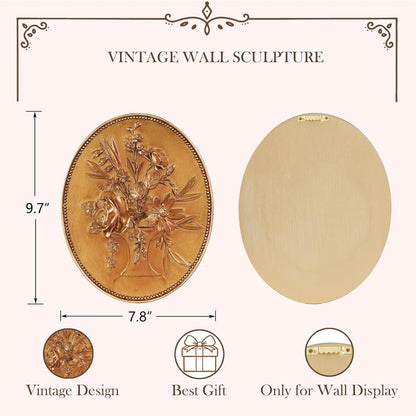 SIKOO Vintage Gold Flower Wall Sculpture - Hand-Painted Ornate Wall Art for Kitchen, Bedroom, Living Room