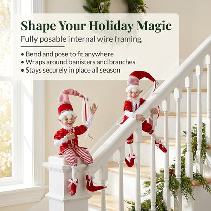 Peppermint Parlor 30-Inch Posable Elf Figurines, Assortment of 2