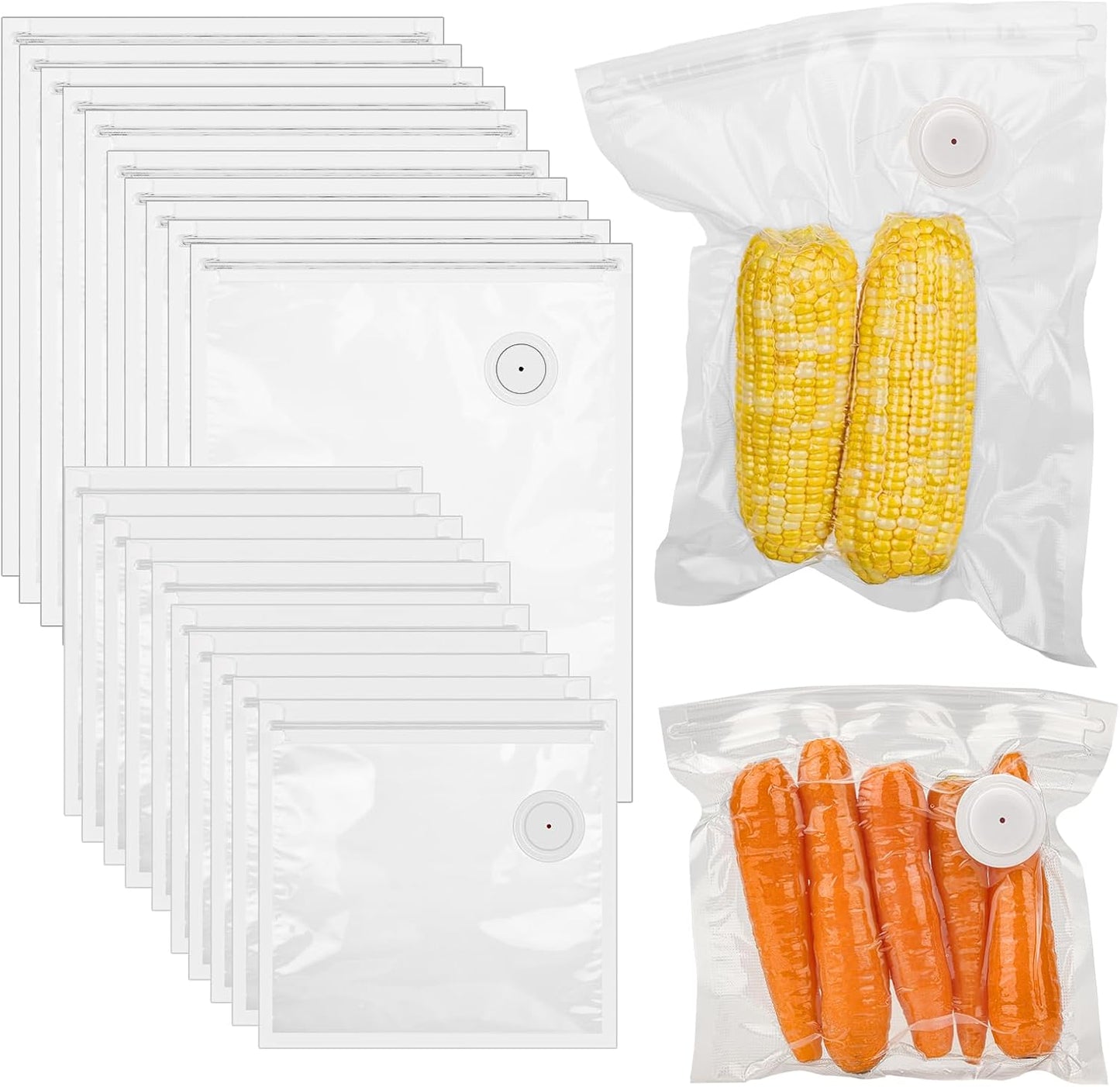 Skiennix Vacuum Sealer Bags - Reusable Sous Vide Bags with Air Valve | 40PCS (20 Large + 20 Small)