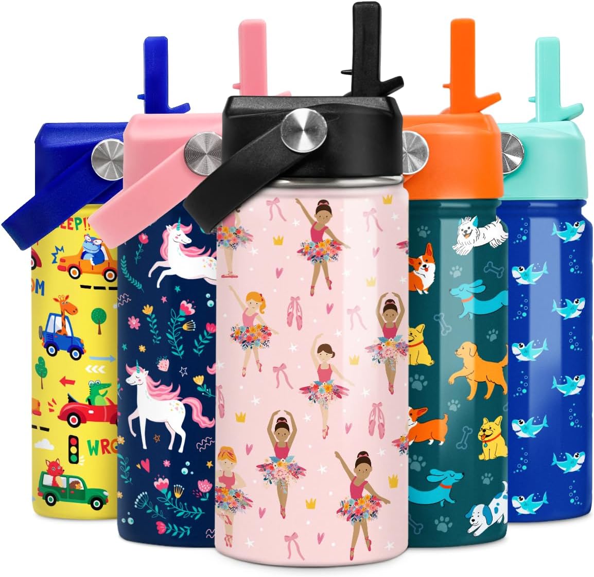 Skiennix Kids Water Bottle - 12oz Insulated Stainless Steel Tumbler with Straw | Ballet Design for School