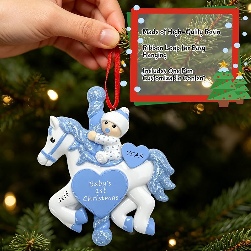 Personalized Baby's First Christmas Ornament 2026 - Blue Carousel