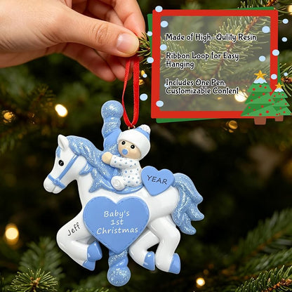 Personalized Baby's First Christmas Ornament 2026 - Blue Carousel