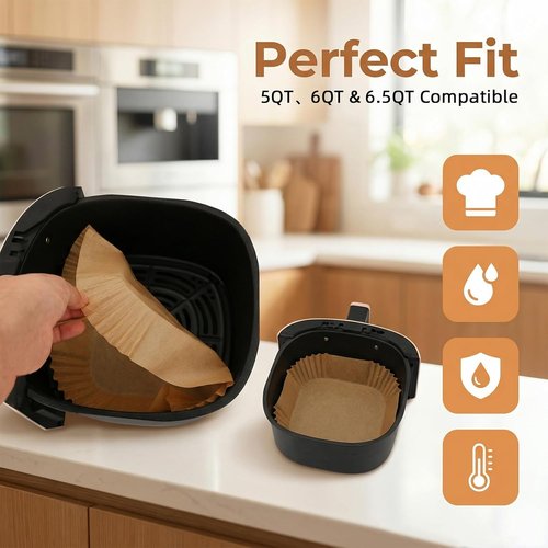 Air Fryer Liners - 400Pcs Disposable Non-Stick Parchment Paper for 5-8QT Air Fryers | 8" Square