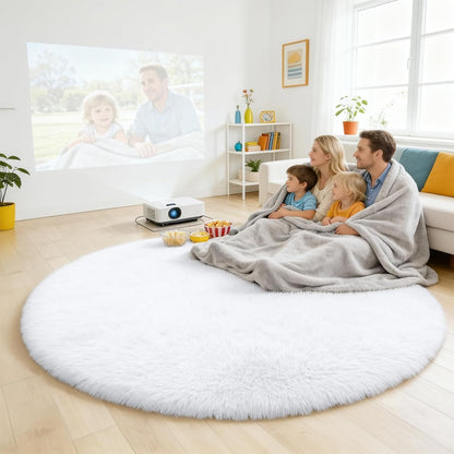OLANLY White Round Area Rug - Soft, Fluffy, Machine Washable 5 ft Circle Carpet for Bedroom & Living Room Decor