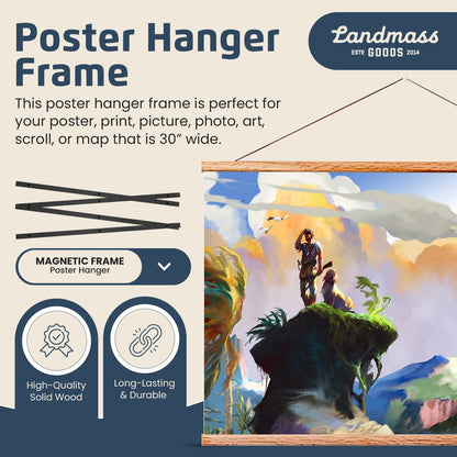 Landmass 40” Wide Magnetic Poster Frame, Poster Hanger - 40x20 40x27 40x30 40x60 Frame - Teak Wood Frame for Posters, Prints, Photos, Pictures, Maps, Scrolls, and Artwork