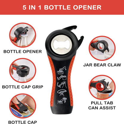 Skiennix Jar Opener - 5-in-1 Multi-Function Tool for Weak Hands & Arthritis | Non-Slip Grip Pad (Red)